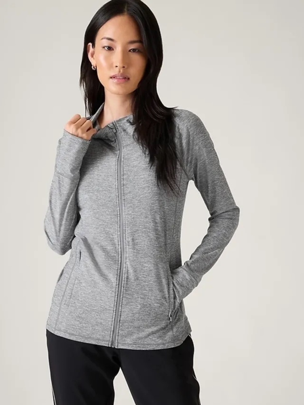 Athleta Pacifica Illume UPF Relaxed Jacket Womens XL Gray Hooded Full Zip Hoodie